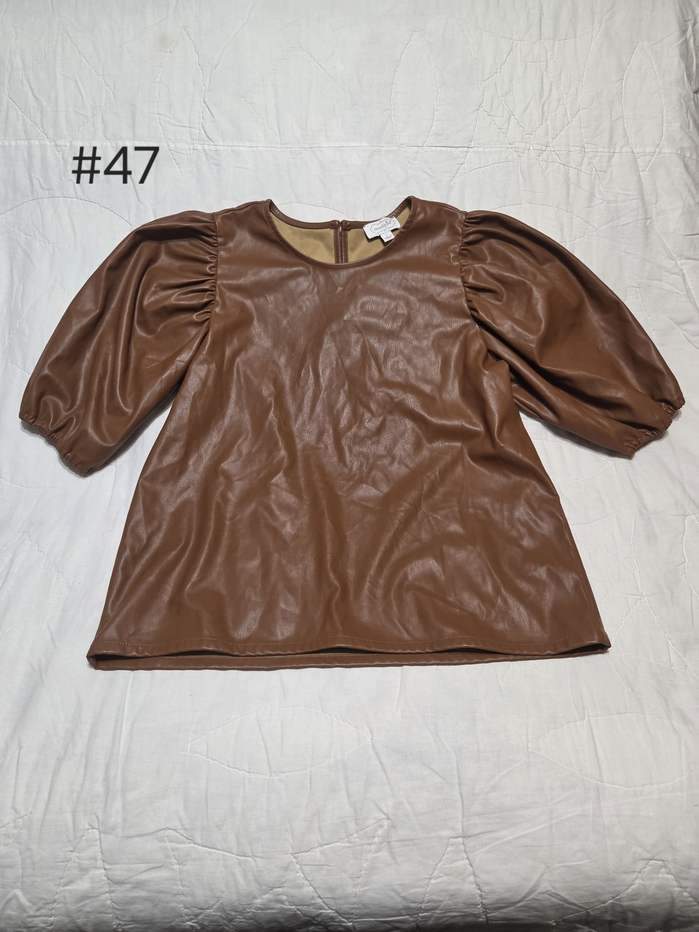 Mud Pie Faux Leather Puff Sleeve Top - Size Small